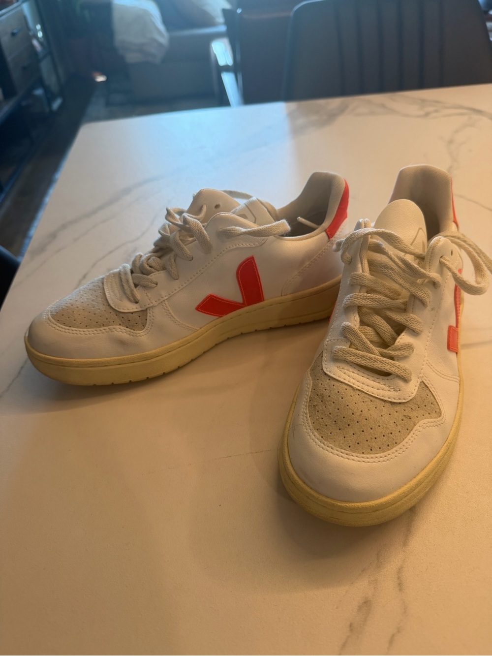 Veja White Sneakers with Orange Accent